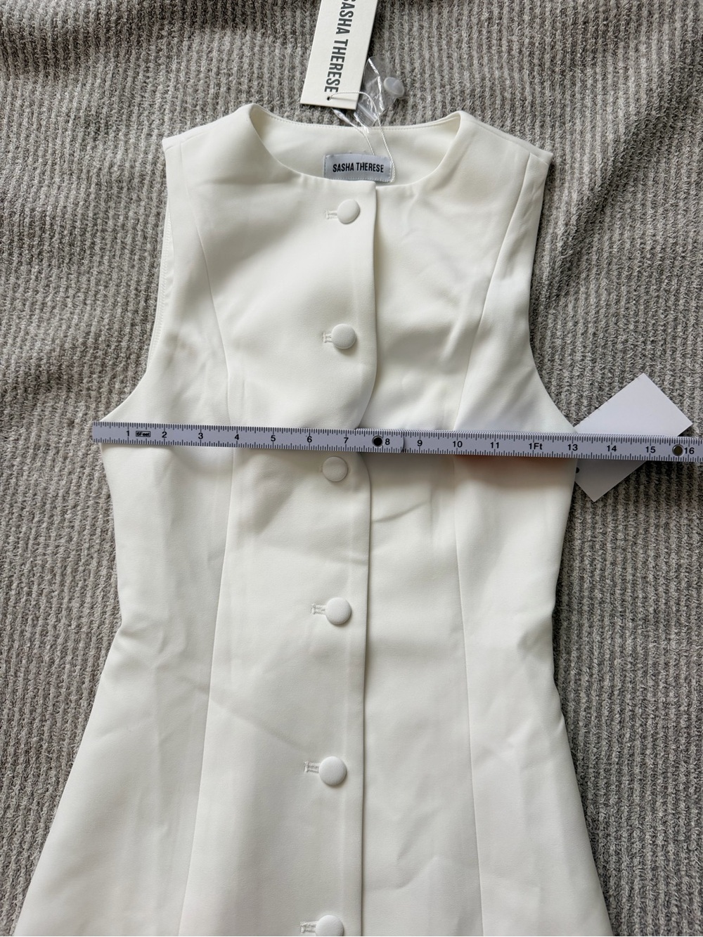 Sasha Therese Melody Sleeveless White Button-Front Mini Dress - Picture 9 of 12
